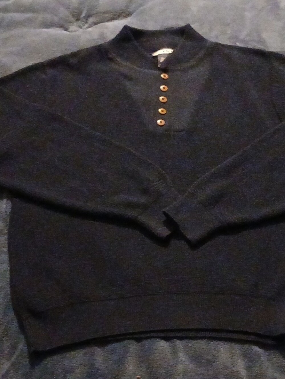 Lands' End Black Crewneck Sweater with Button Placket